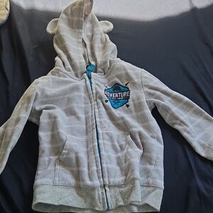 George Grey Hoodie with Blue 'Adventure' Patch and Ear Hood